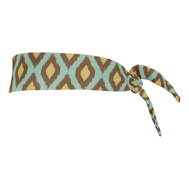 Modern tribal ikat blue yellow modern tie headband (Rotate 90)