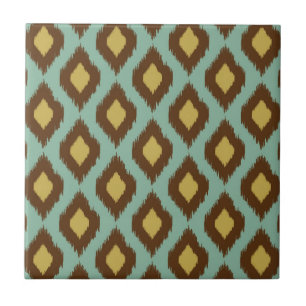 Modern tribal ikat blue yellow modern tile
