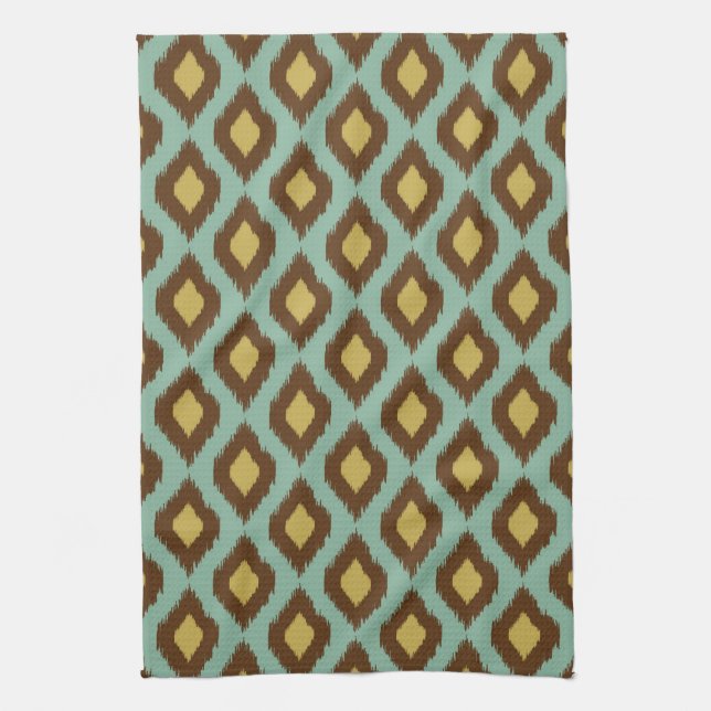 Modern tribal ikat blue yellow modern towel (Vertical)