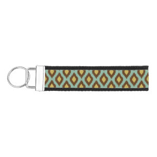 Modern tribal ikat blue yellow modern wrist keychain