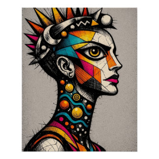 Modern Tribal Punk Portrait Graphic Art Print