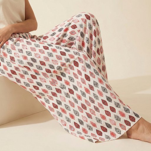 Modern Tribal Red Black Block Print Leaf Pattern Fabric