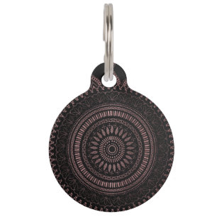 Modern tribal rose gold mandala design pet name tag