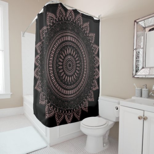 Modern tribal rose gold mandala design shower curtain