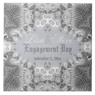Modern Tribal Silver + White Engagement Souvenir Tile
