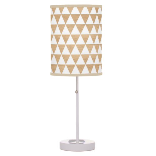 Modern tribal wood geometric triangle pattern table lamp