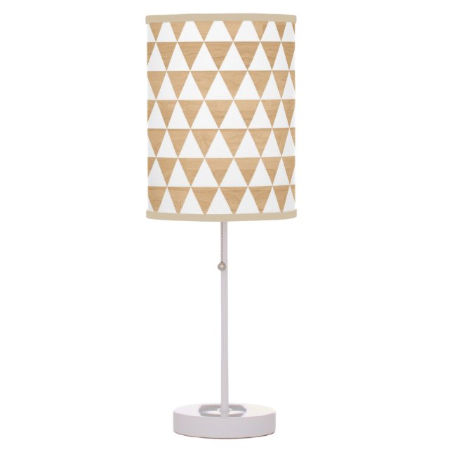 Modern tribal wood geometric triangle pattern table lamp (Front)