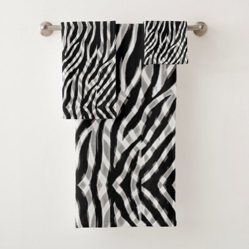 Modern Tribal Zebra Stripe Animal Print Rows Bath Towel Set