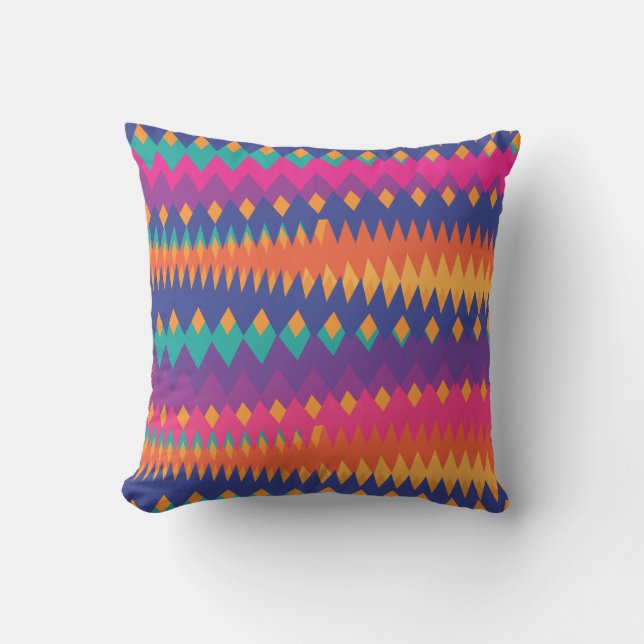 Modern Tribal ZigZag Vibrant Colors Throw Pillow (Front)