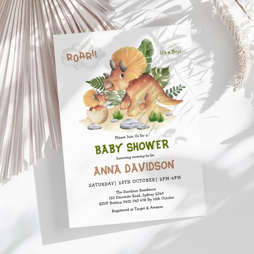 Modern Triceratops Baby Dinosaur Shower Invitation