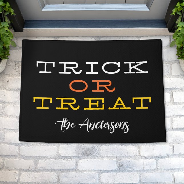 Modern Trick Or Treat Happy Halloween Personalized Doormat (Creator Uploaded)