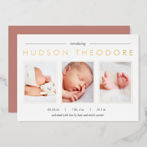 Modern Trio Foil Birth Announcement