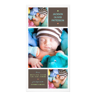 Modern Trio Photo Baby Boy Birth Announcement