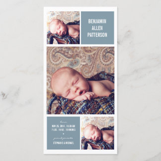 Modern Trio Photo Baby Boy Birth Announcement
