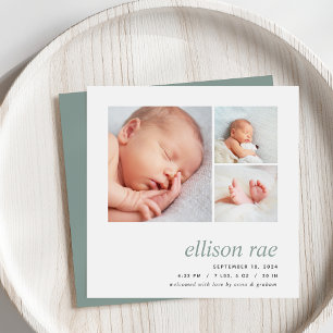 Modern Trio   Simple Minimal Photo Birth Announcement