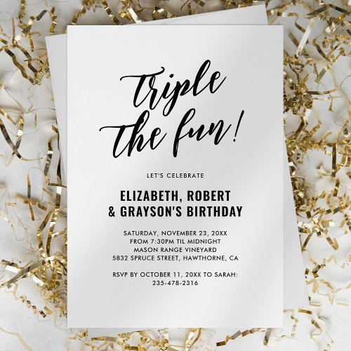 Modern Triple The Fun Joint Birthday Party Invitation