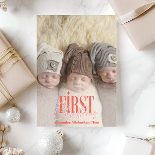 Modern Triplets First Christmas Custom Photo Holiday Card