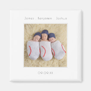 Modern Triplets Photo Keepsake Birth Announcement Magnet