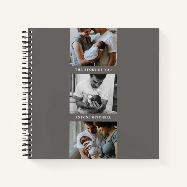 Modern Triptych 3-Photo Collage Journal - Gray (Front)