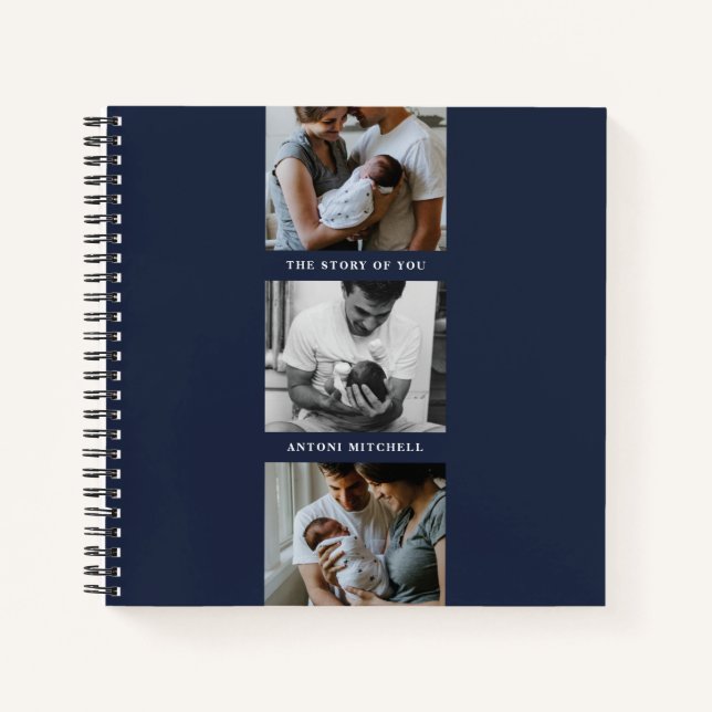 Modern Triptych 3-Photo Collage Journal - Navy (Front)