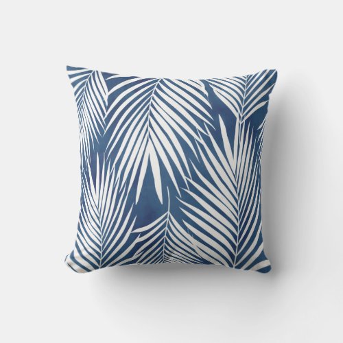 Modern Tropic Blue White Palm Leaves Outdoor Pillo Outdoor Pillow
