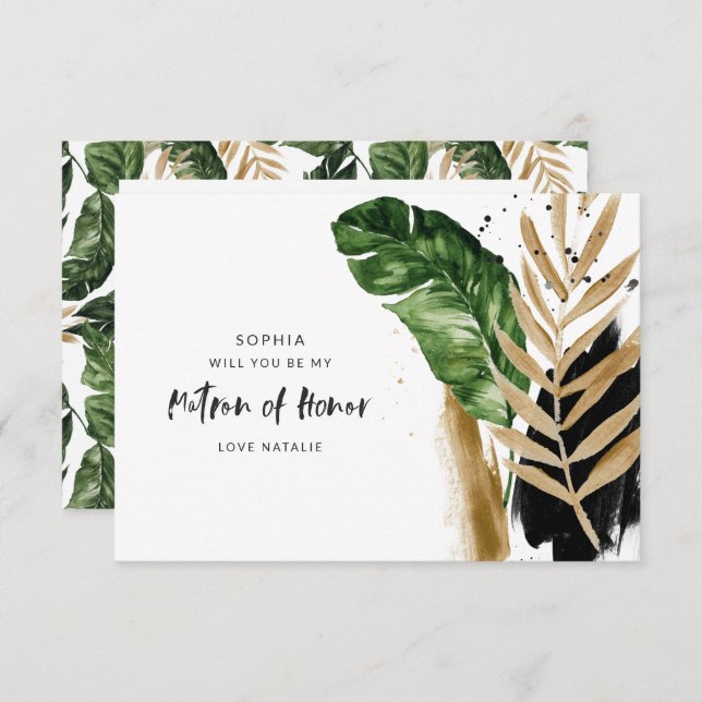 Modern tropical abstract painted Matron of Honor RSVP Card (Front/Back)