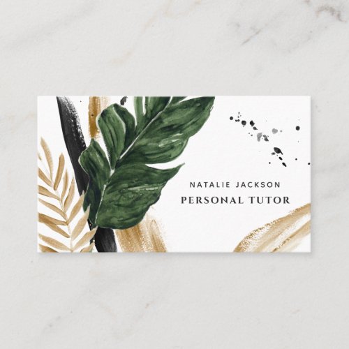 Modern tropical abstract painted watercolor business card