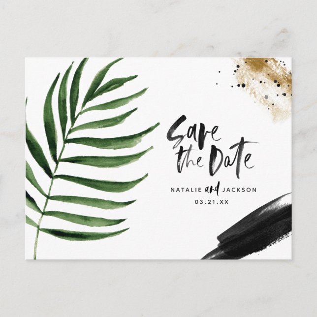 Modern tropical abstract painted wedding announcement postcard (Front)