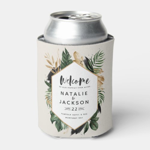 Modern tropical abstract painted wedding can cooler