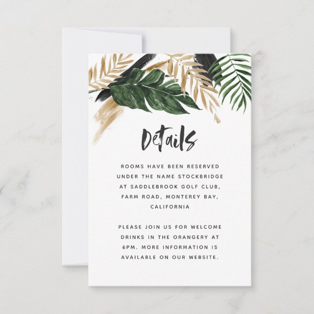 Modern tropical abstract painted wedding details RSVP card (Front)