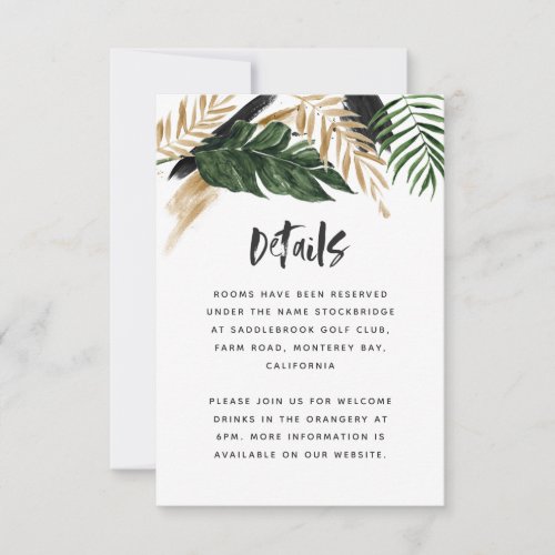 Modern tropical abstract painted wedding details RSVP card