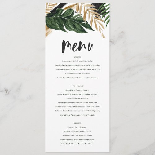 Modern tropical abstract painted wedding menu