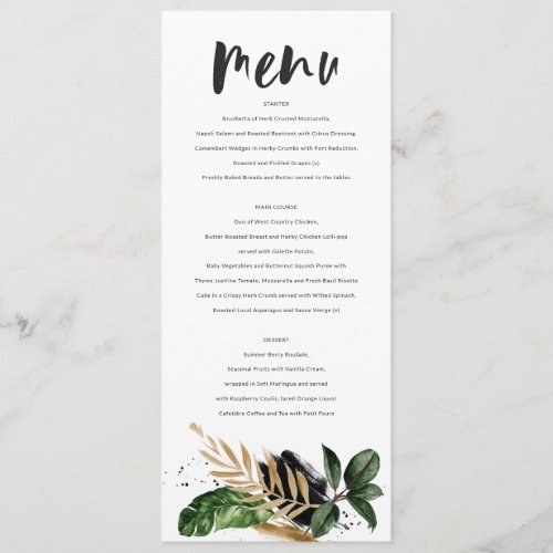 Modern tropical abstract painted wedding menu