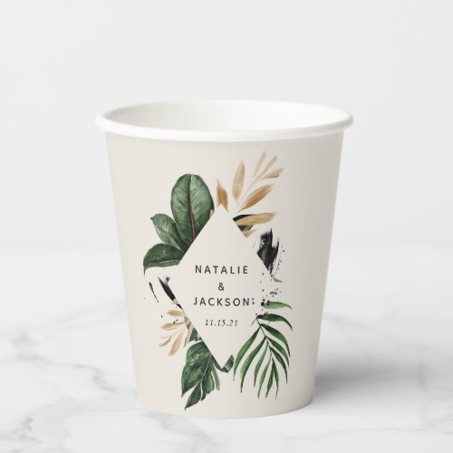 Modern tropical abstract painted wedding paper cups