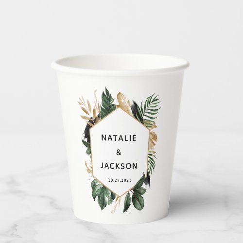 Modern tropical abstract painted wedding paper cups