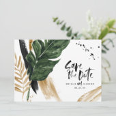Modern tropical abstract painted wedding save the date (Standing Front)