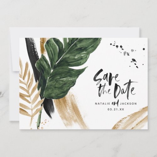 Modern tropical abstract painted wedding save the date