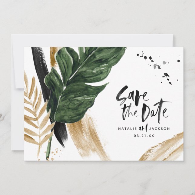 Modern tropical abstract painted wedding save the date (Front)
