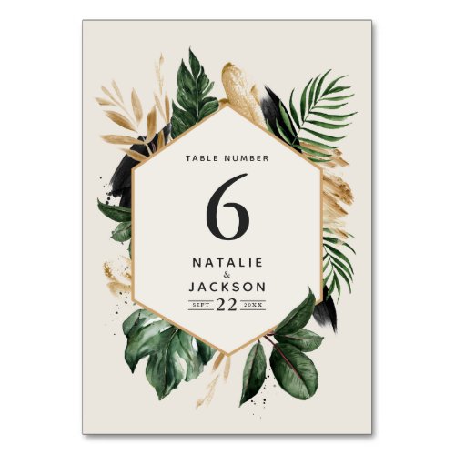Modern tropical abstract wedding table numbers