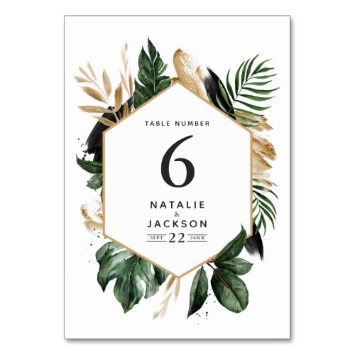 Modern tropical abstract wedding table numbers