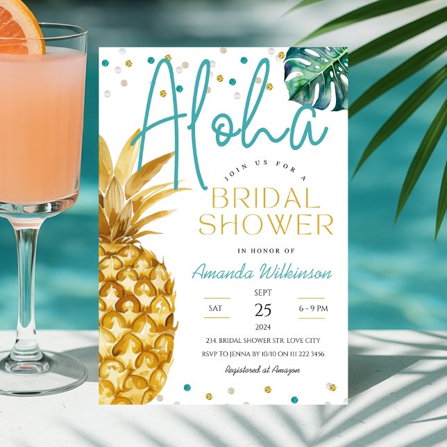 Modern Tropical Aloha Summer or Luau Bridal Shower Invitation (Modern Tropical Aloha Summer or Luau Bridal Shower Invitation)