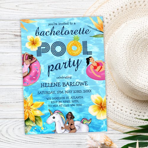 Modern Tropical Bachelorette Pool Party Invitation