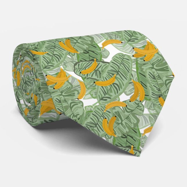 Modern Tropical Banana Green Pattern  Neck Tie (Rolled)