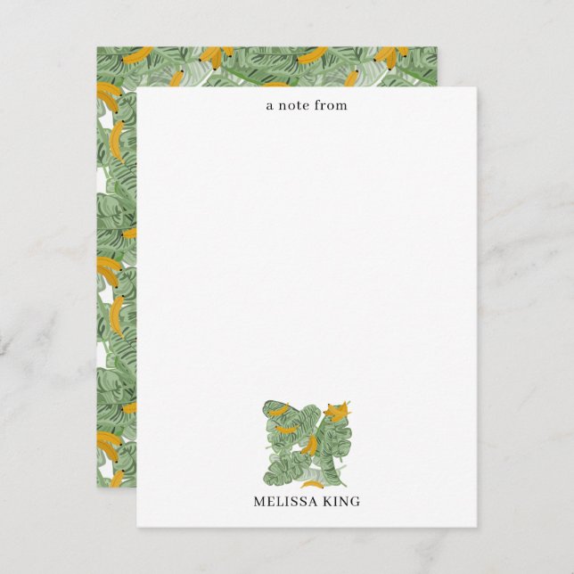 Modern Tropical Banana Greenery Custom Name Note Card (Front/Back)