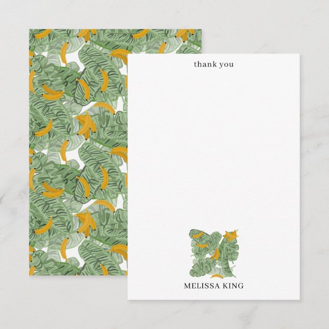 Modern Tropical Banana Greenery Custom Name Thank You Card (Front/Back)