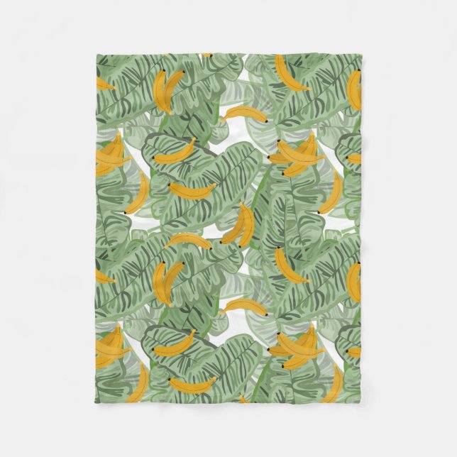 Modern Tropical Banana Greenery Pattern Fleece Blanket (Front)