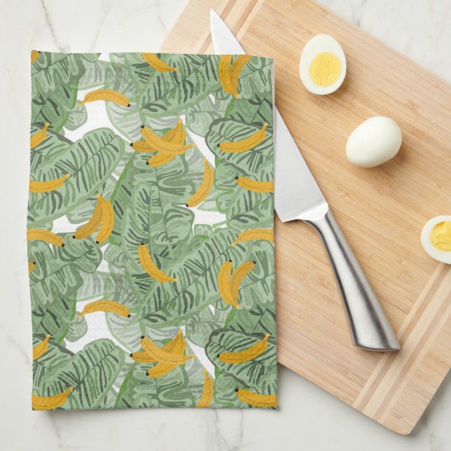 Modern Tropical Banana Greenery Pattern Kitchen Towel (Quarter Fold)