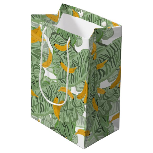 Modern Tropical Banana Greenery Pattern Medium Gift Bag (Front Angled)