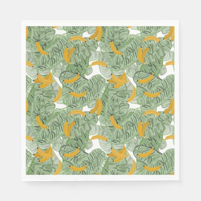 Modern Tropical Banana Greenery Pattern Napkins (Front)