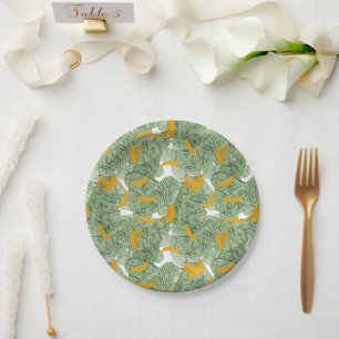 Modern Tropical Banana Greenery Pattern Paper Plates